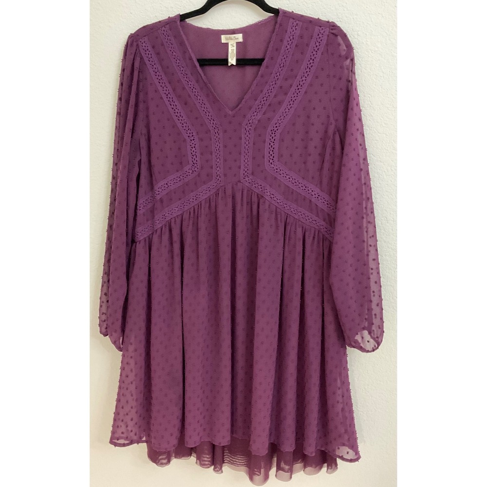 Matilda Jane Purple Swiss Dot‎ Crochet Lace V-Neck Babydoll Mini Dress Medium